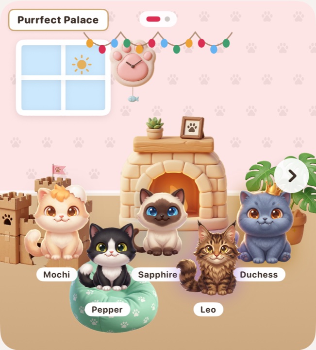 A decorated lounge with cats